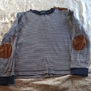 Ralph Lauren Navy and White Striped Top with Brown Accents